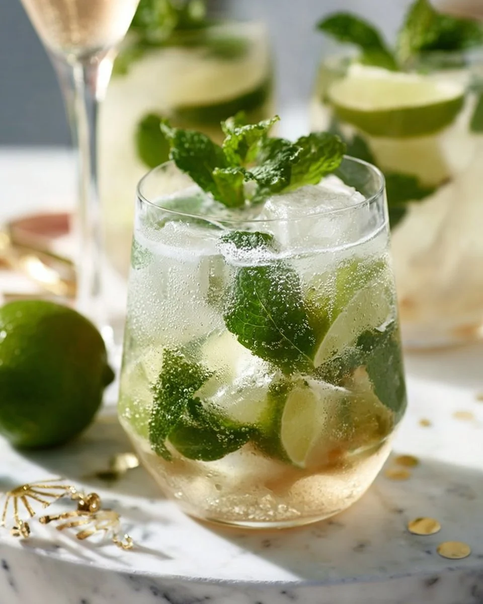 Erfrischende Mojitobowle mit Minze und Limette serviert in einem Glas
