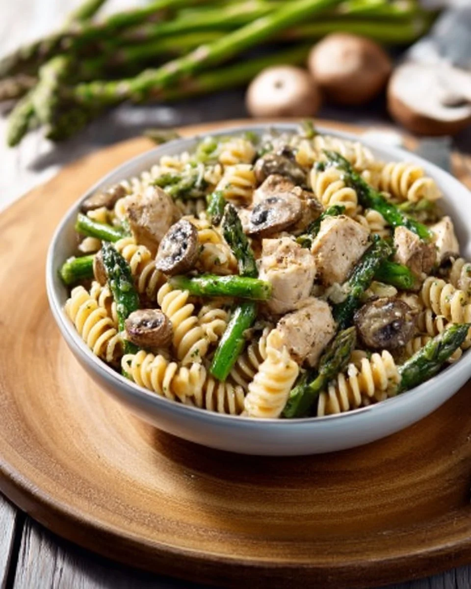 Nudelpfanne mit Lachs und grünem Spargel