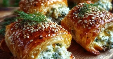 Leckere Ofen-Feta-Röllchen frisch aus dem Backofen serviert.