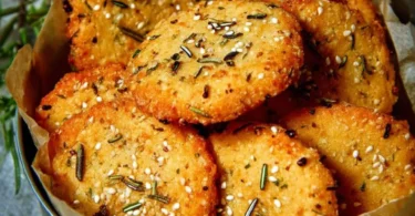 Köstliche Parmesan Rosmarin Cracker auf einem Holzbrett