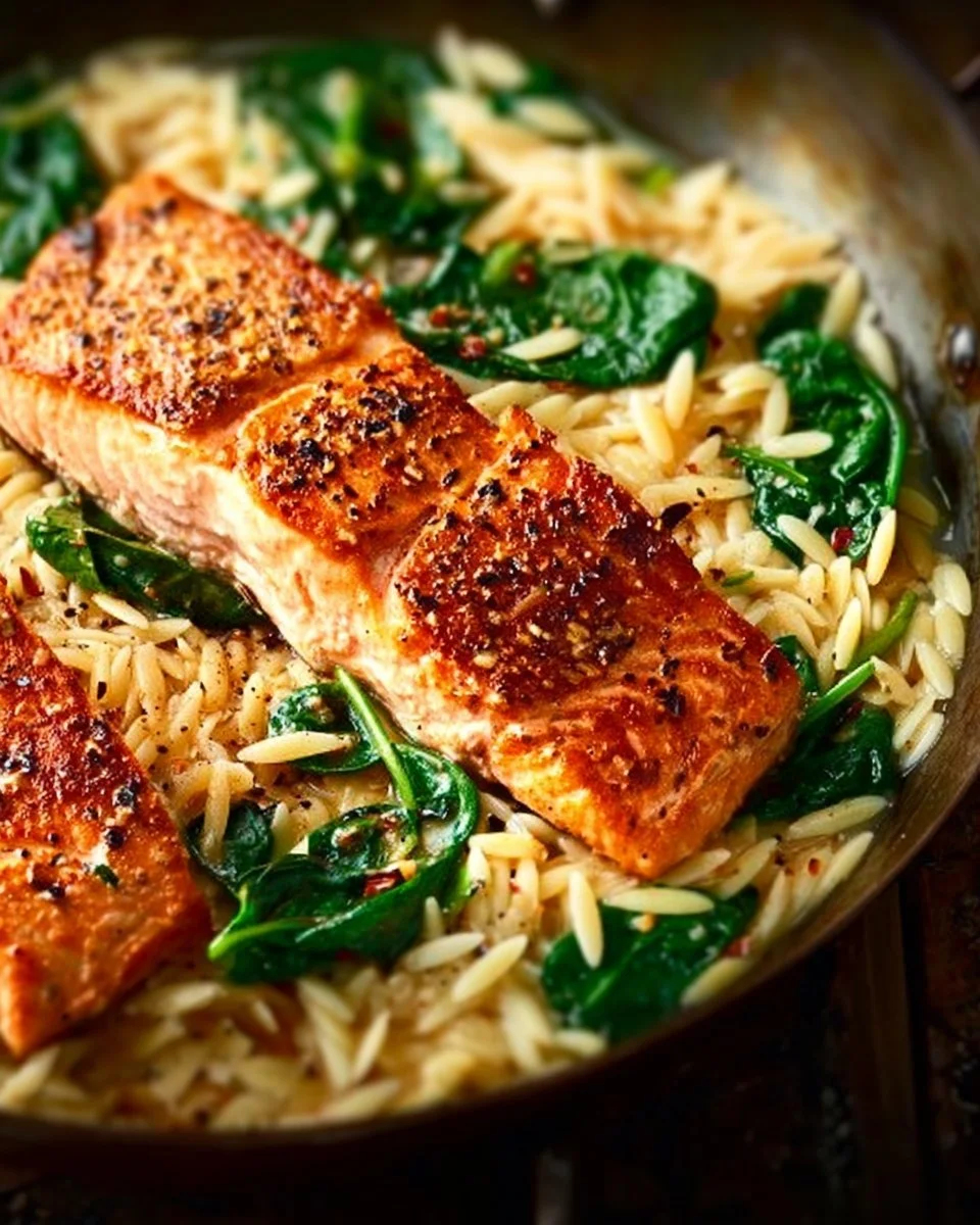 Ein Pfannenlachs mit Zitronen-Orzo