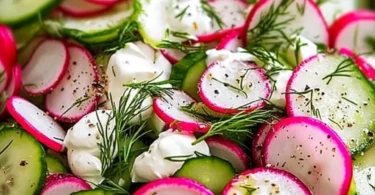 Radieschen-Gurken-Salat mit Dill in einer Schüssel