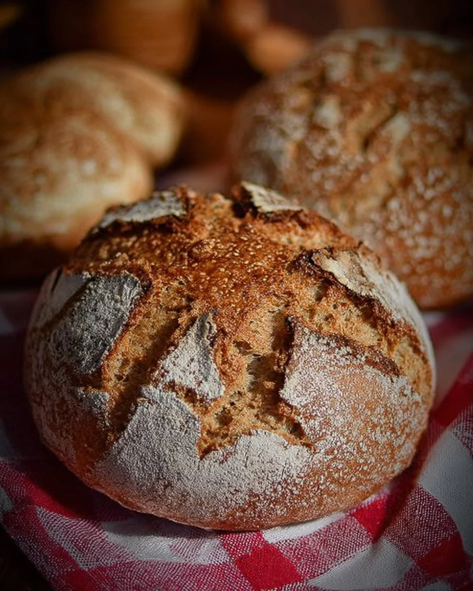 Frisch gebackene Roggenbrötchen auf einem Holzbrett