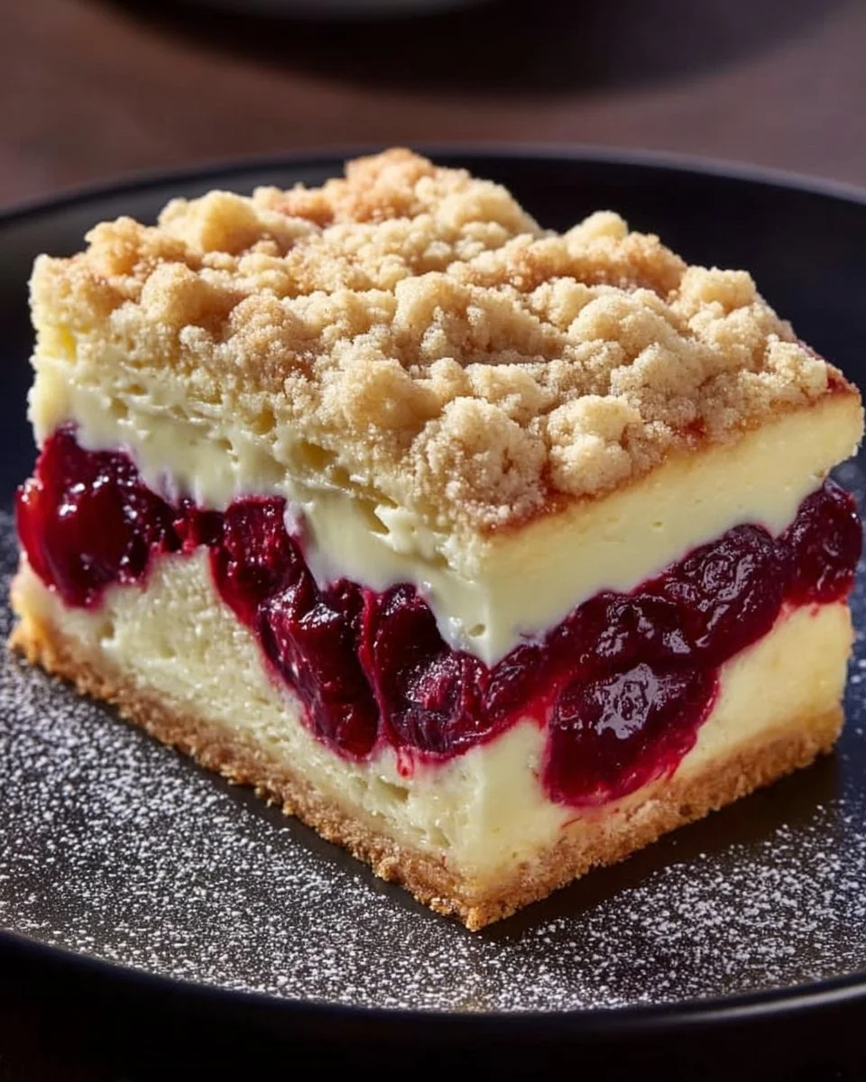 Saftiger Käsekuchen mit Kirschen und knusprigen Streuseln für einen perfekten Genuss
