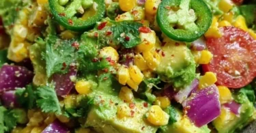 Frischer Avocado-Mais-Salat mit Limette auf einem Teller
