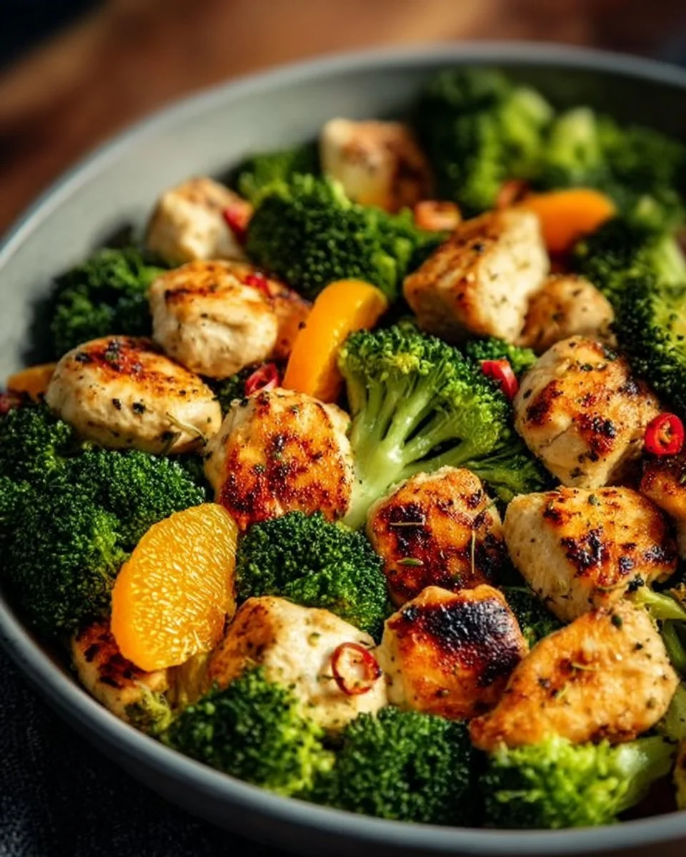 Schnelles Abendessen mit Gemüse, Hähnchen und Tofu auf einem Teller