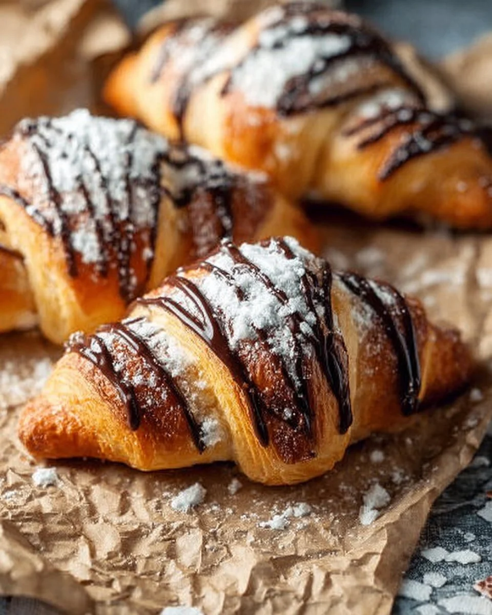 Schokohörnchen mit Nutella auf einem weißen Teller