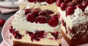 Schwarzwälder Kirschtorte vom Blech mit Kirschen und Sahne