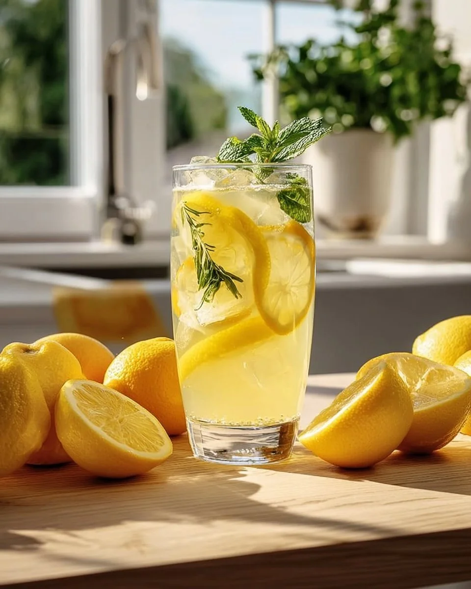 Ein Glas selbstgemachte Limonade mit frischen Zitronen und Minze.