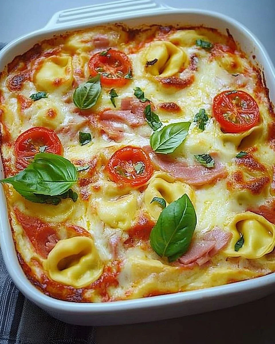 Auflauf mit Tortellini und Käse überbacken, eine leckere Mahlzeit.