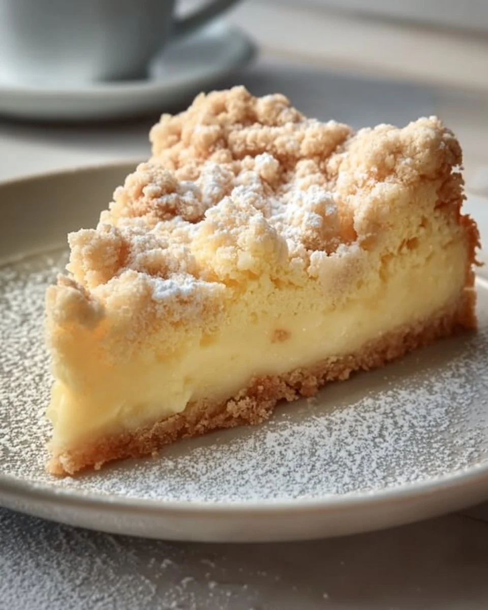 Vanillepudding Streuselkuchen vom Blech mit Streuseln und Vanillecreme