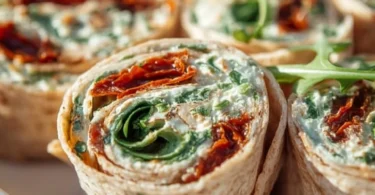 Vegetarische Wrap-Röllchen gefüllt mit Rucola und frischen Tomaten