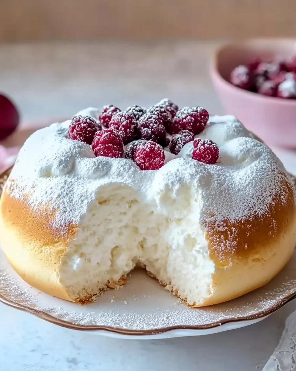 Ein zartes Stück Wolkenkuchen auf einem dekorativen Teller