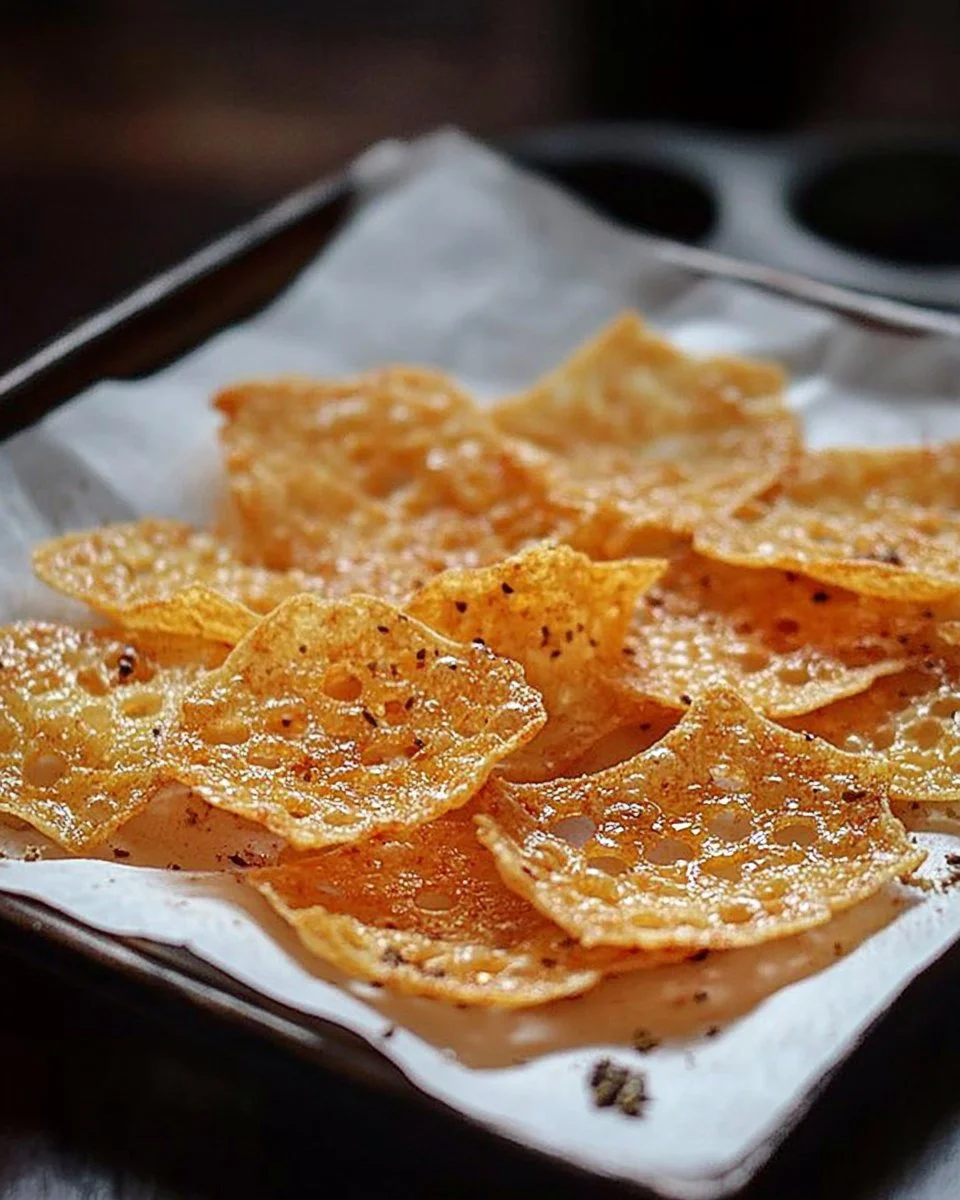 Würzige Parmesan-Chips, leckerer Snack aus Parmesan, knusprig und aromatisch.