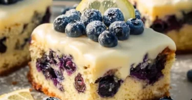 Zitronen-Blaubeer-Kuchen mit köstlichem Cheesecake-Topping