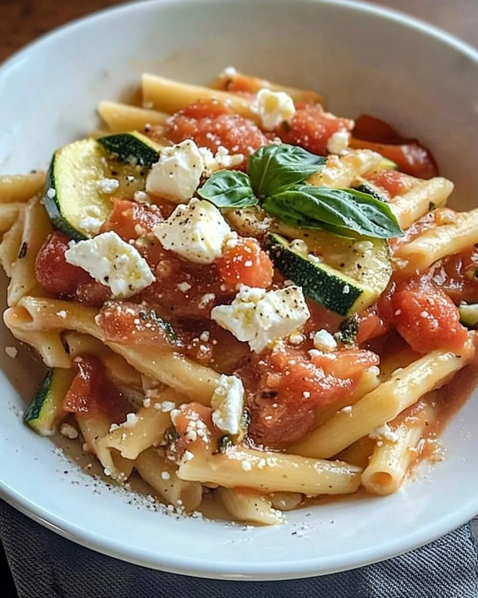 Zucchini Tomaten Feta Pasta