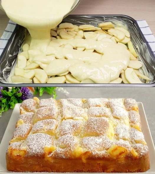 10-Minuten Apfelkuchen mit Vanillepudding