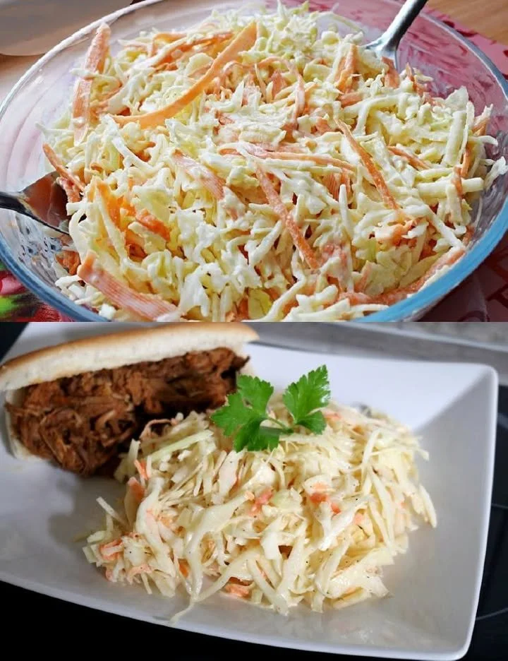 Schüssel mit amerikanischem Coleslaw aus frischem Gemüse und Dressing