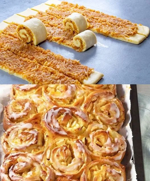 Leckere Apfel Schnecken auf einem Teller, frisch gebacken und verführerisch duftend.