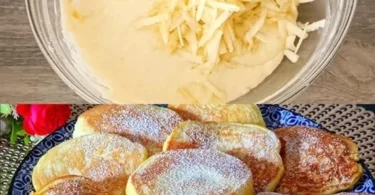Leckere Apfelküchle mit Zimt und Zucker auf einem Teller serviert