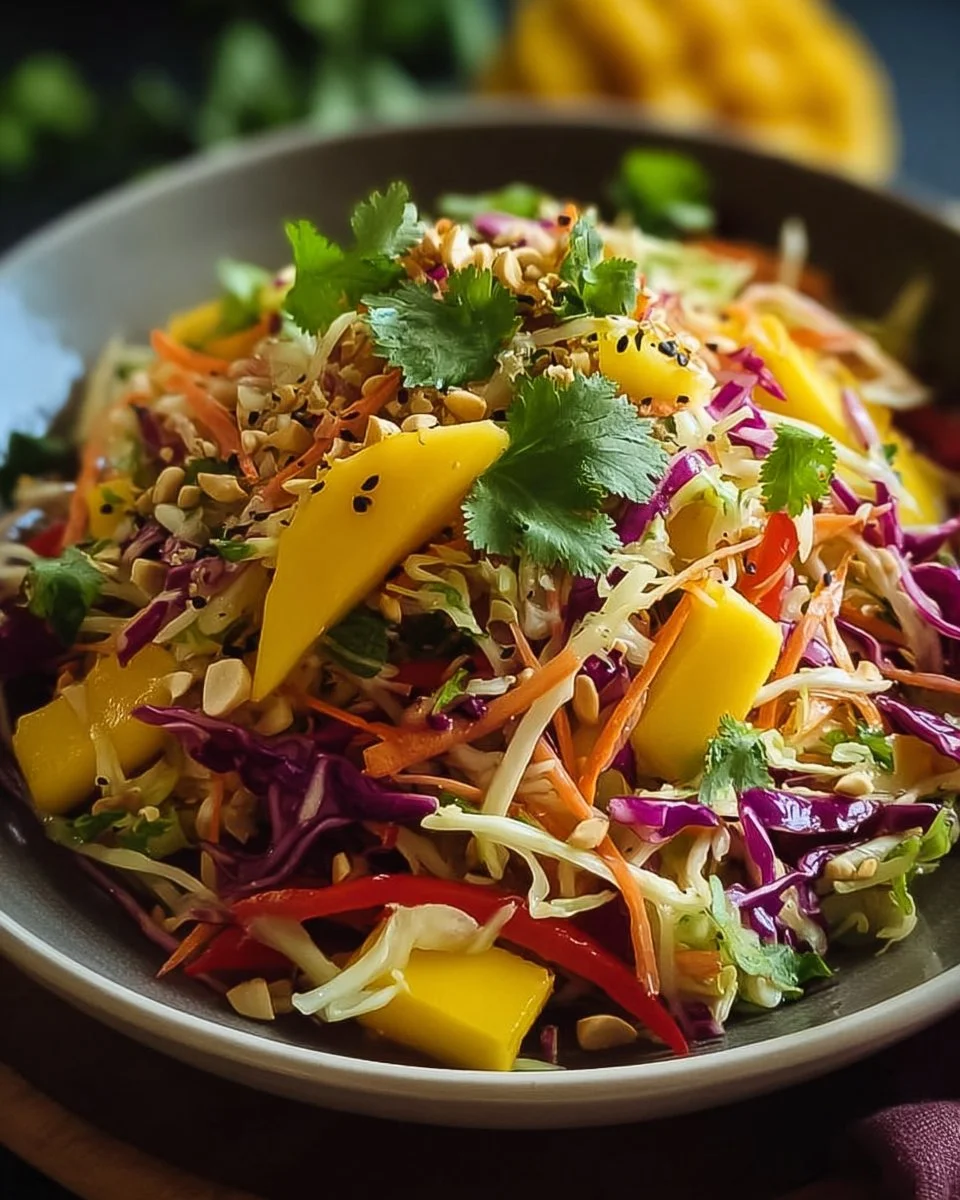 Asiatischer Spitzkohl-Mango-Salat mit frischen Zutaten und einer würzigen Sauce