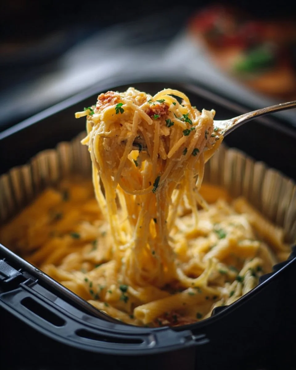 Baked Feta Pasta aus der Heißluftfritteuse, köstlich und einfach zuzubereiten.