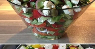 Bauernsalat mit frischem Gemüse und Feta-Käse auf einem Teller