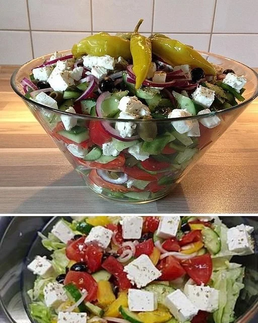 Bauernsalat mit frischem Gemüse und Feta-Käse auf einem Teller