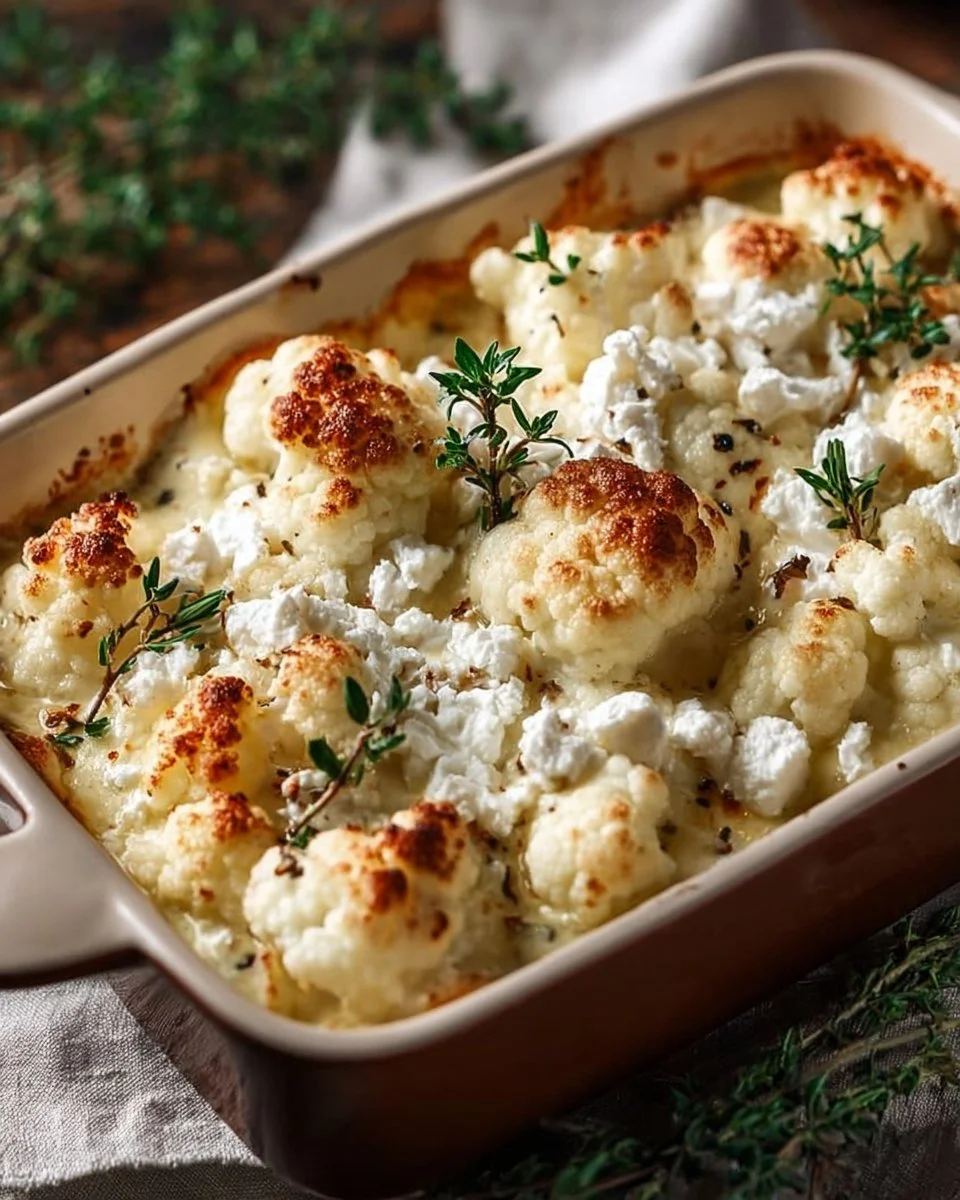 Blumenkohl-Hack-Auflauf mit Feta aus dem Ofen auf einem Teller serviert