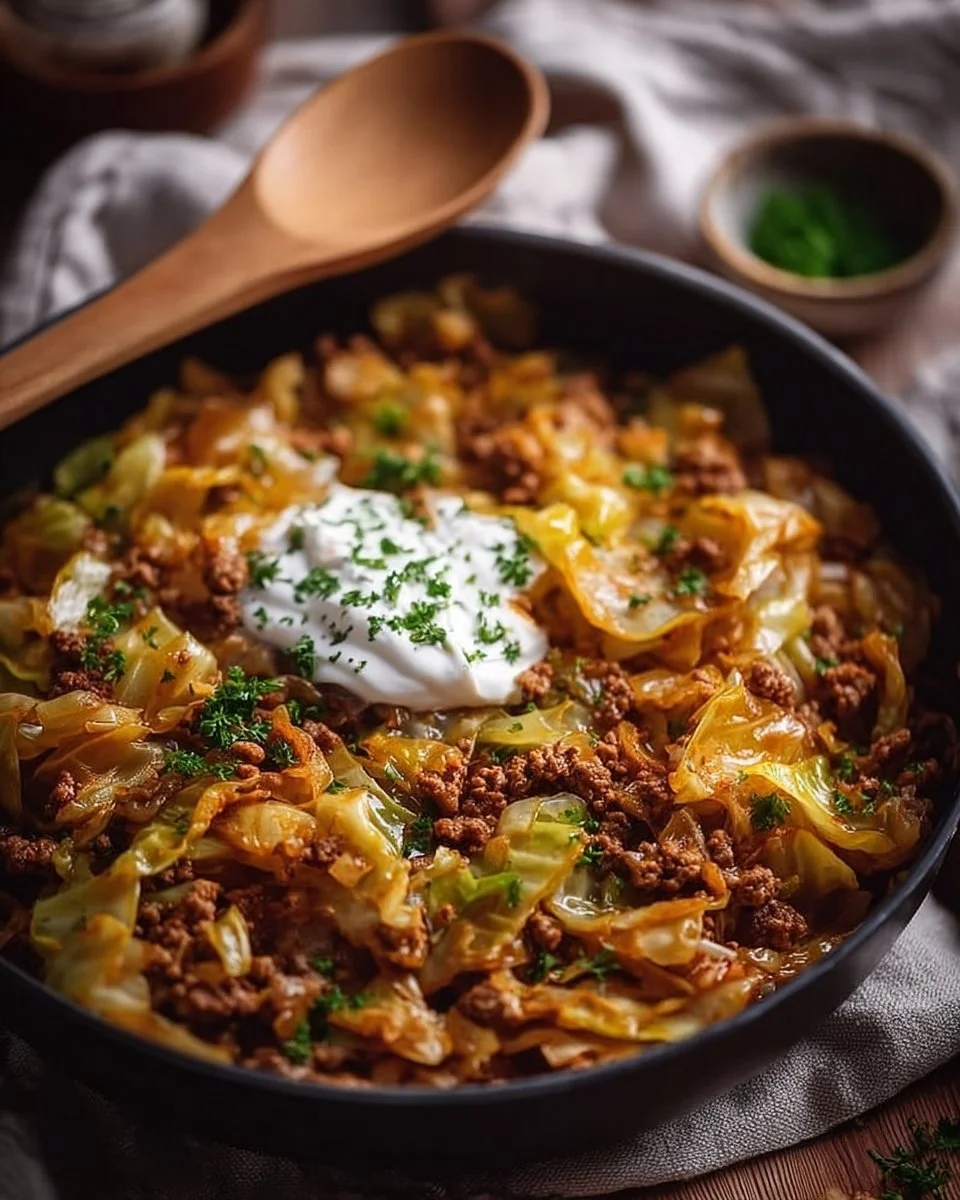 Spitzkohl-Hackfleisch-Pfanne mit frischen Zutaten in einer Pfanne zubereitet