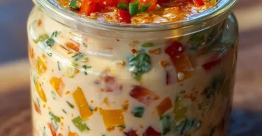 Bunte Party Dip mit frischem Gemüse und knusprigen Chips