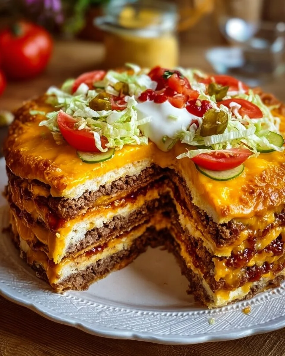 Leckere Cheeseburger-Torte als Festessen für besondere Anlässe