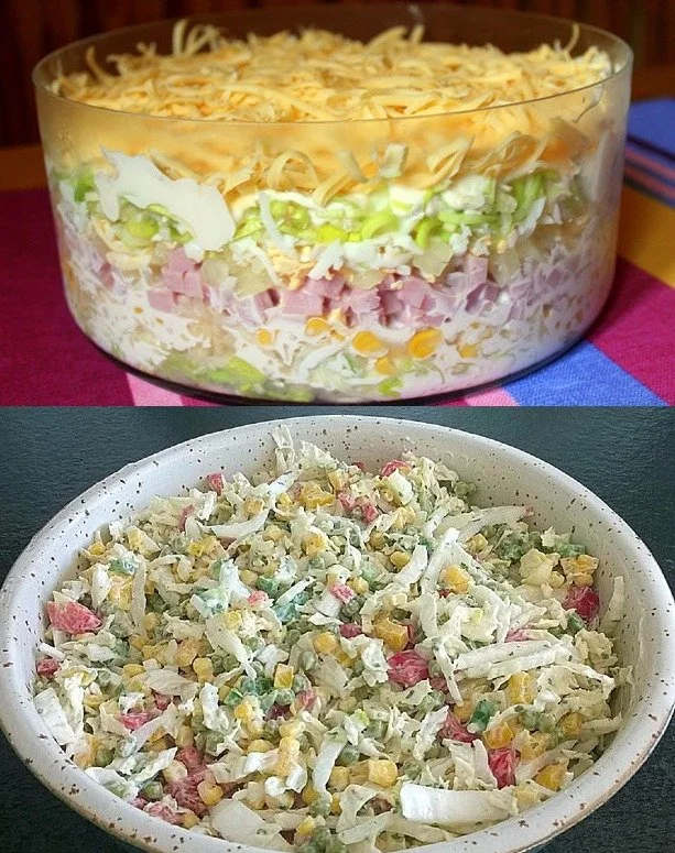 Frischer Chinakohlsalat mit buntem Gemüse und Dressing