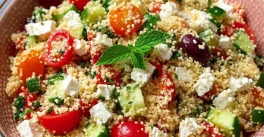 Couscous-Salat mit Feta, frischer Gurke und Tomaten für einen gesunden Genuss