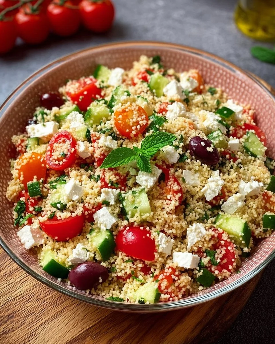 Couscous-Salat mit Feta, frischer Gurke und Tomaten für einen gesunden Genuss