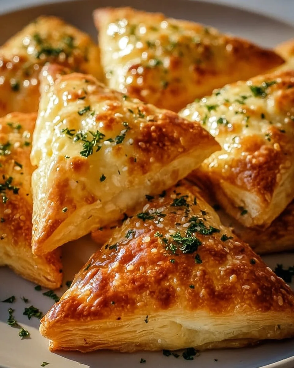 Knusprige Käse-Dreiecke gefüllt mit Knoblauch und Kräutern