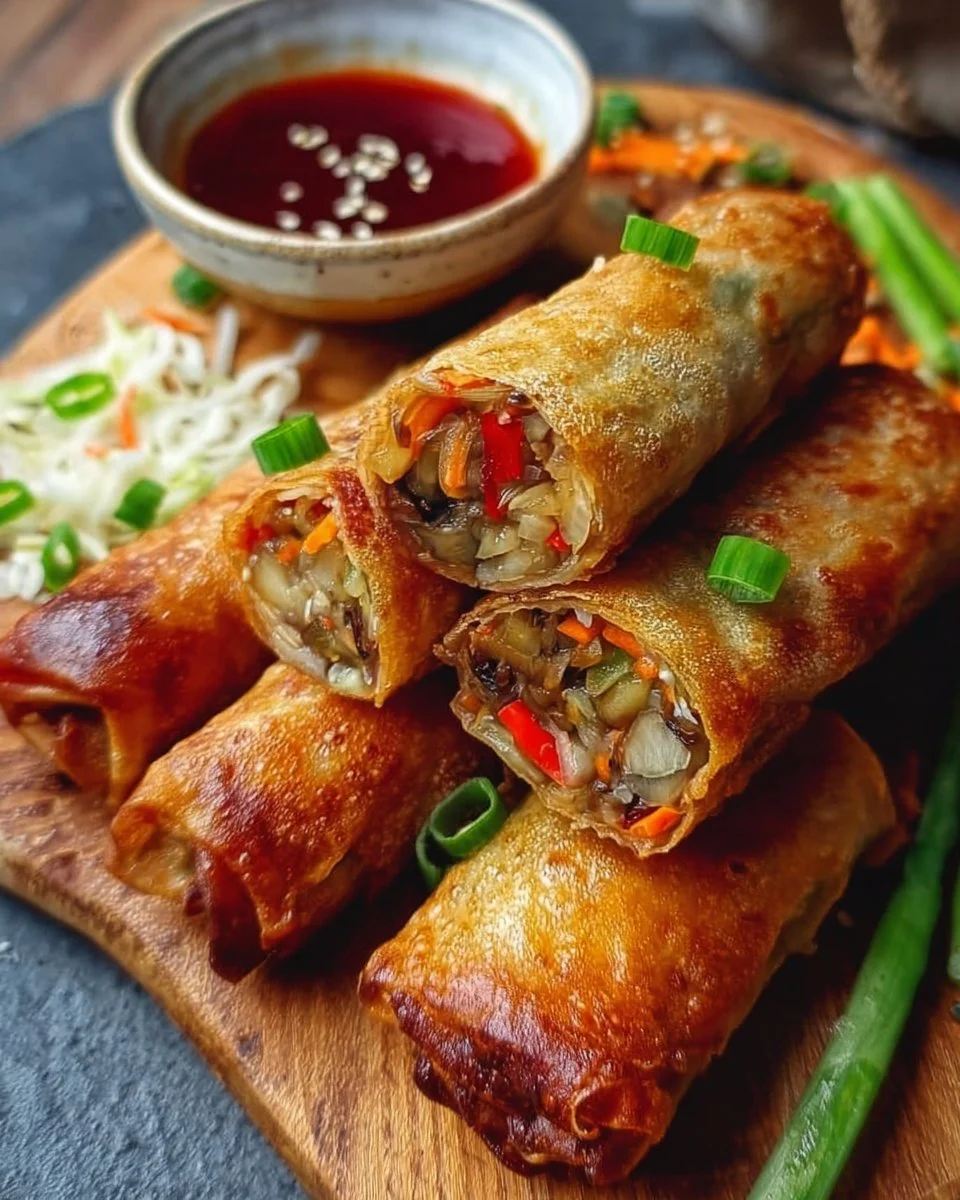 Crispy Frühlingsrollen aus dem Airfryer auf einem Teller angerichtet