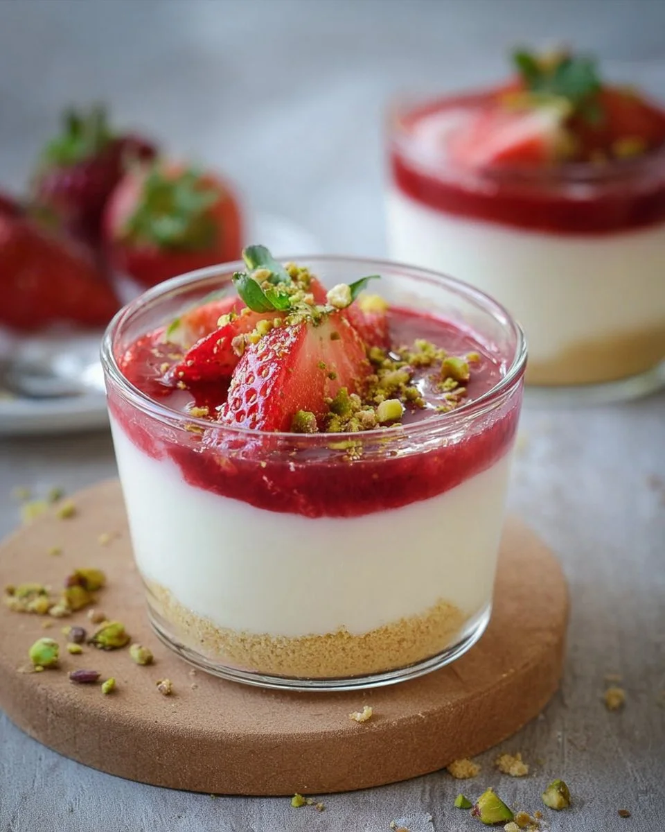 Cremig-fruchtiges Erdbeer-Dessert im Glas, lecker und einfach ohne Backen zubereitet.