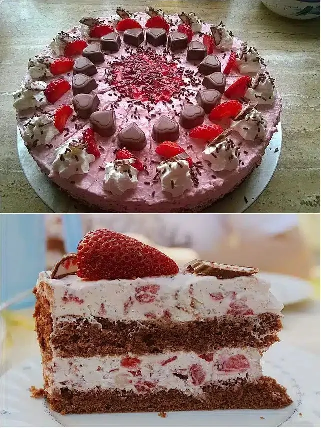 Erdbeer Yogurette Kuchen mit Nussboden - leckeres Dessert
