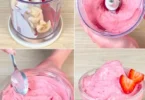 Schüssel mit cremiger Erdbeercreme, lecker und frisch zubereitet.