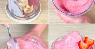 Schüssel mit cremiger Erdbeercreme, lecker und frisch zubereitet.