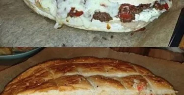 Fladenbrot mit Hackfleisch aus dem Backofen frisch serviert