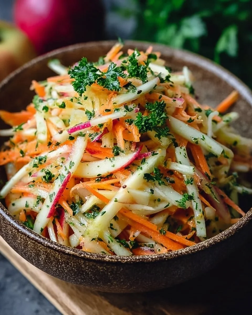 Frischer Kohlrabi Karotten Apfel Salat
