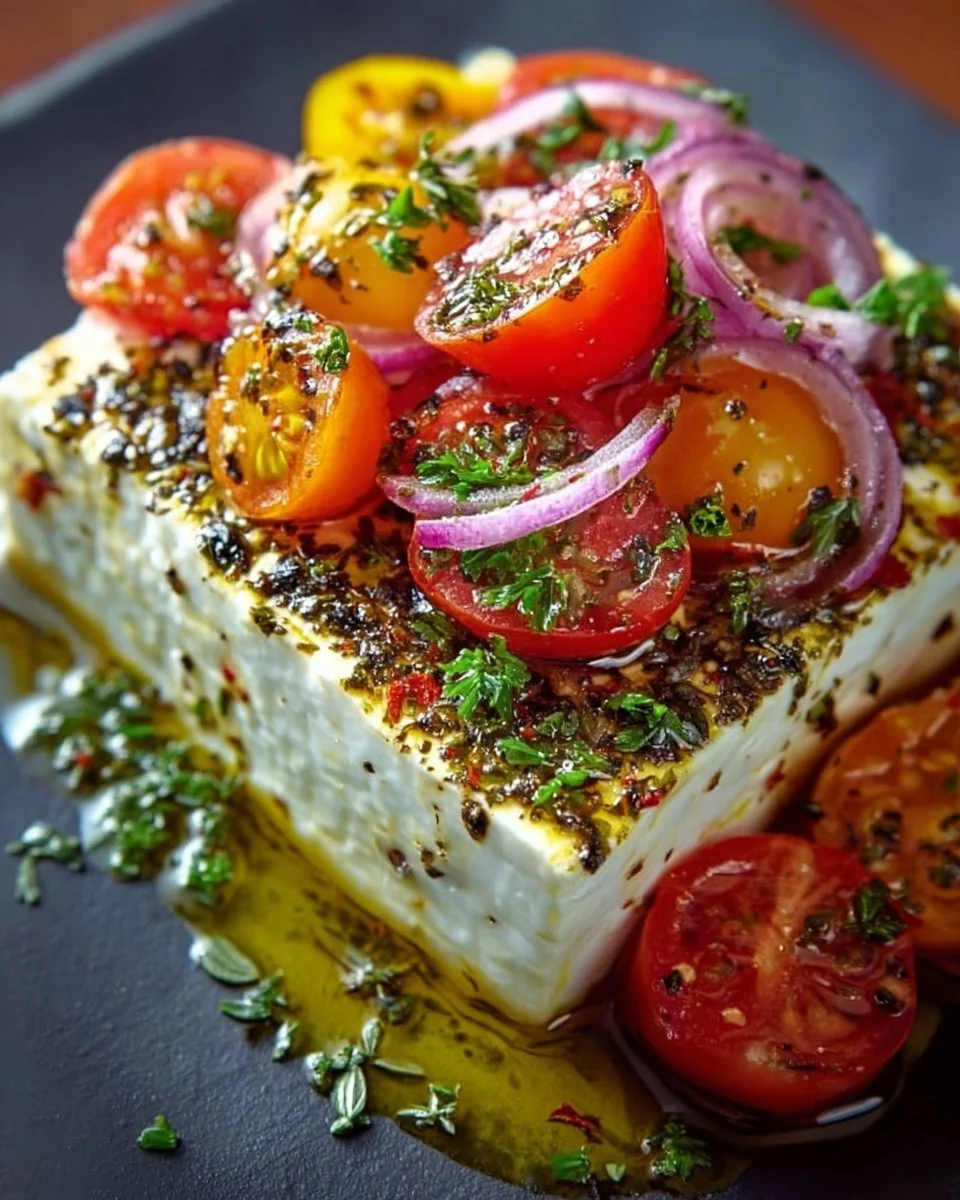 Gebackener Schafskäse auf Griechische Art mit mediterranen Kräutern und Olivenöl
