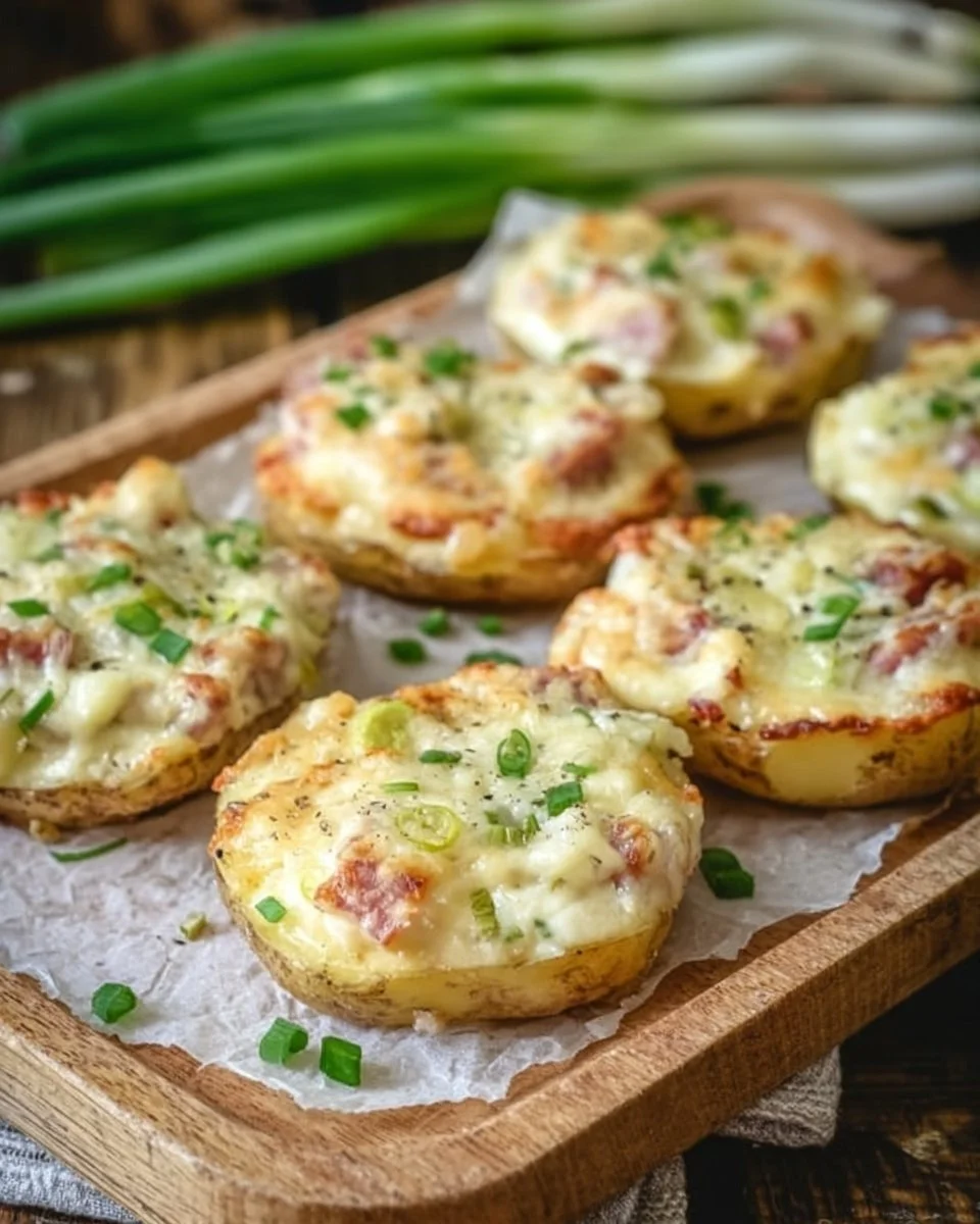 Gefüllte Kartoffeln mit Crème fraîche, Schinken und Lauchzwiebeln