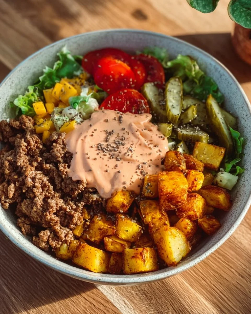 Leckere gesunde Burger Bowl mit frischen Zutaten