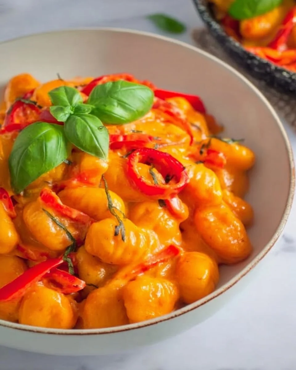 Gnocchi in einer aromatischen Paprika Pfanne serviert