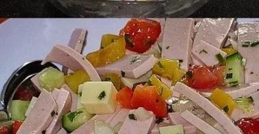 Leckere Gouda Salat mit Fleisch für ein ausgewogenes Mittagessen.