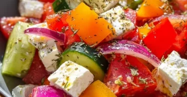 Griechischer Bauernsalat mit Tomaten, Gurken und Feta-Käse.