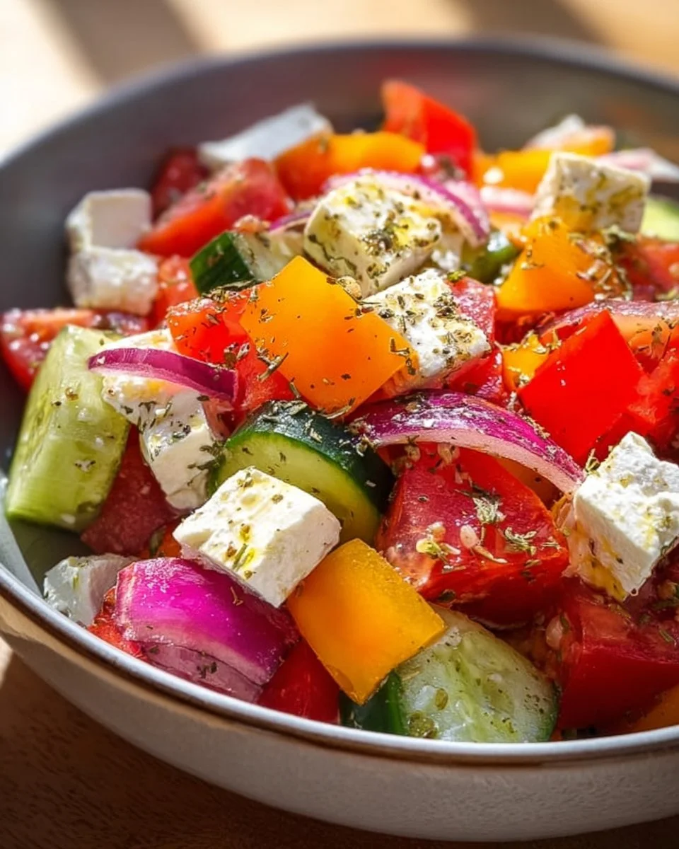Griechischer Bauernsalat mit Tomaten, Gurken und Feta-Käse.